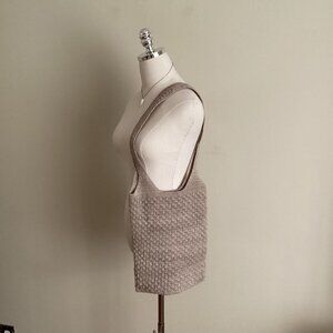 Beige Crochet Shoulder Bag With Textured Pattern & Dual Straps
